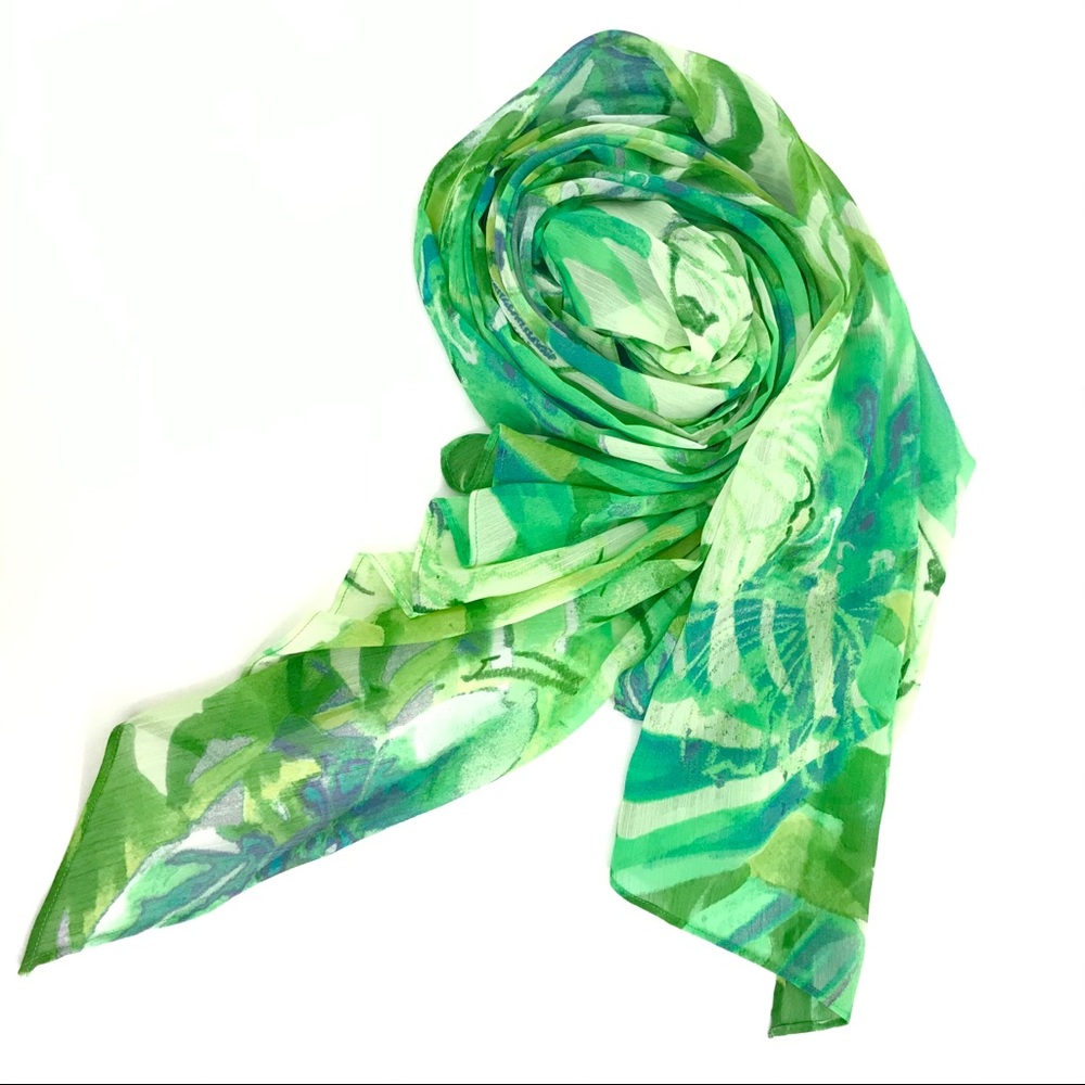 CHICO’S Green Floral Fauna Tropical Shawl SCARF